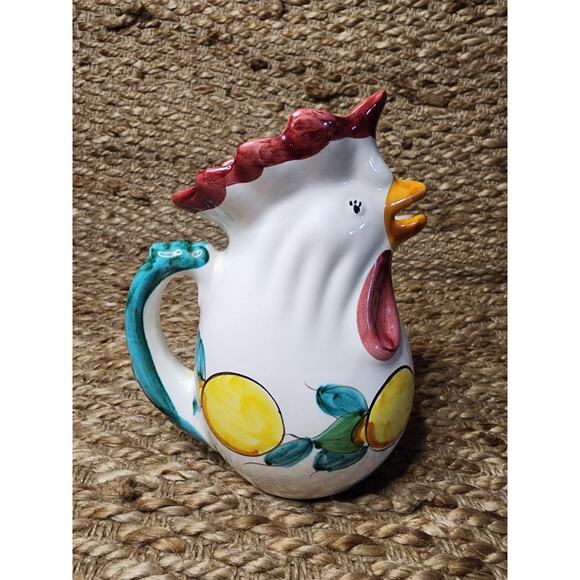 Vintage Giovanni Vietri Italy Ceramic Chicken Pitcher Lemons Hand Painted 8.5” - Picture 1 of 10